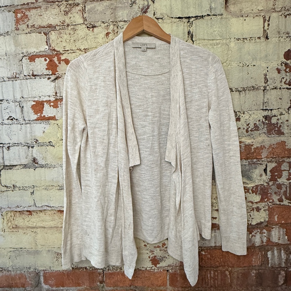 LOFT Light Beige Open Front Cardigan